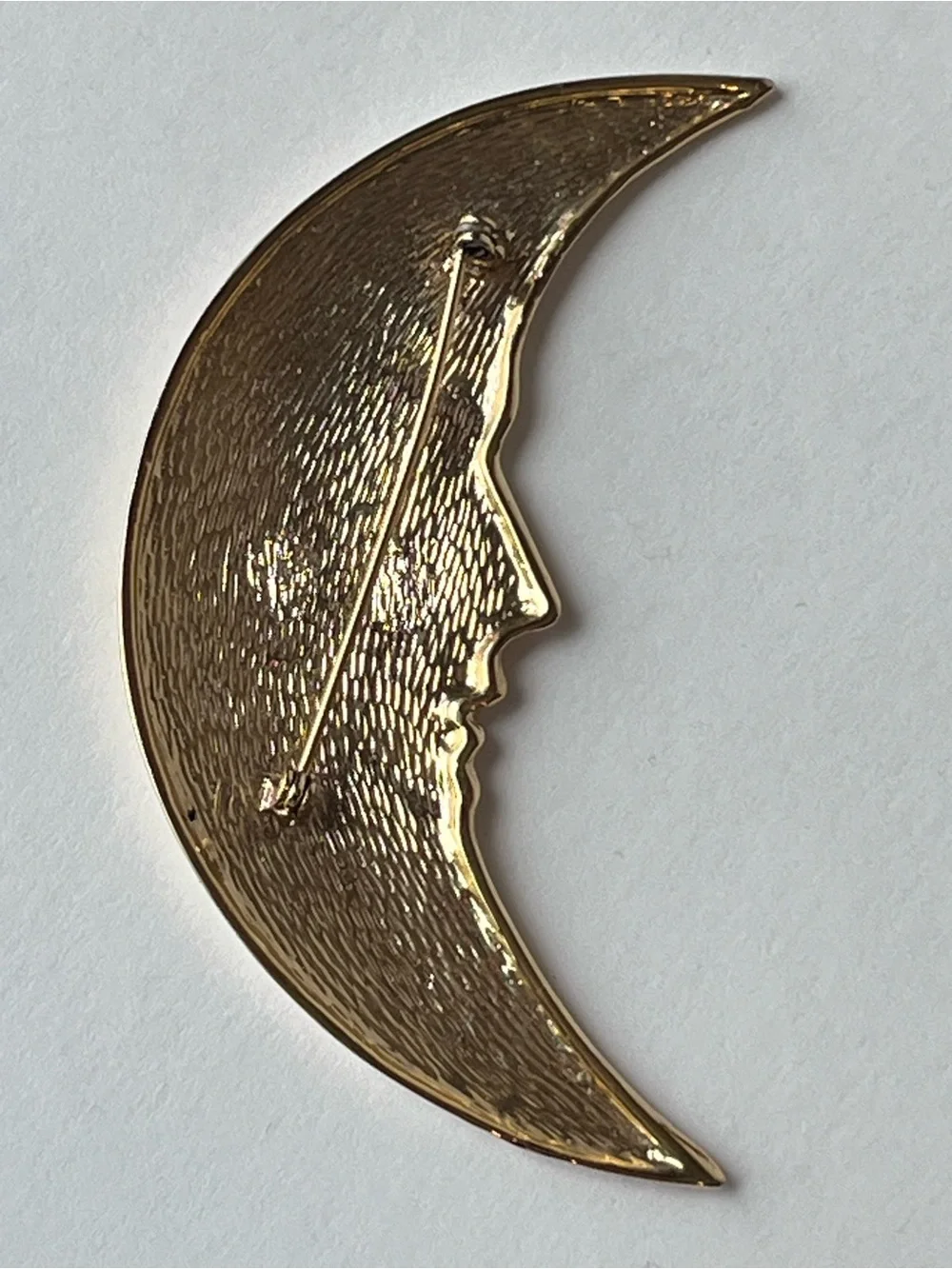 Vintage Gold Tone Crescent Moon Face Large Statement Brooch Pin